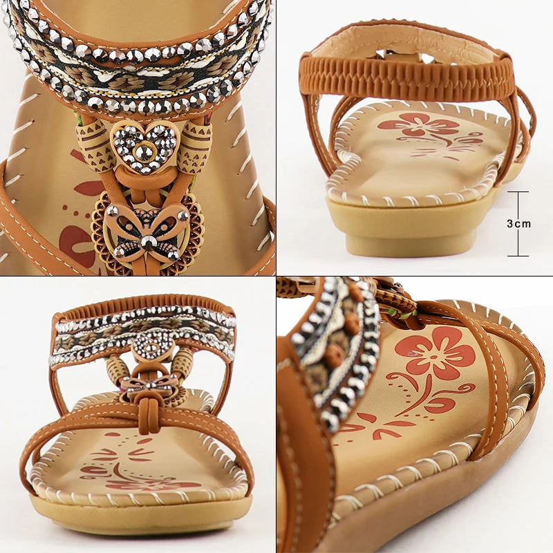 Boho Gleam™ | Rhinestone style Bohemian Print Sandals